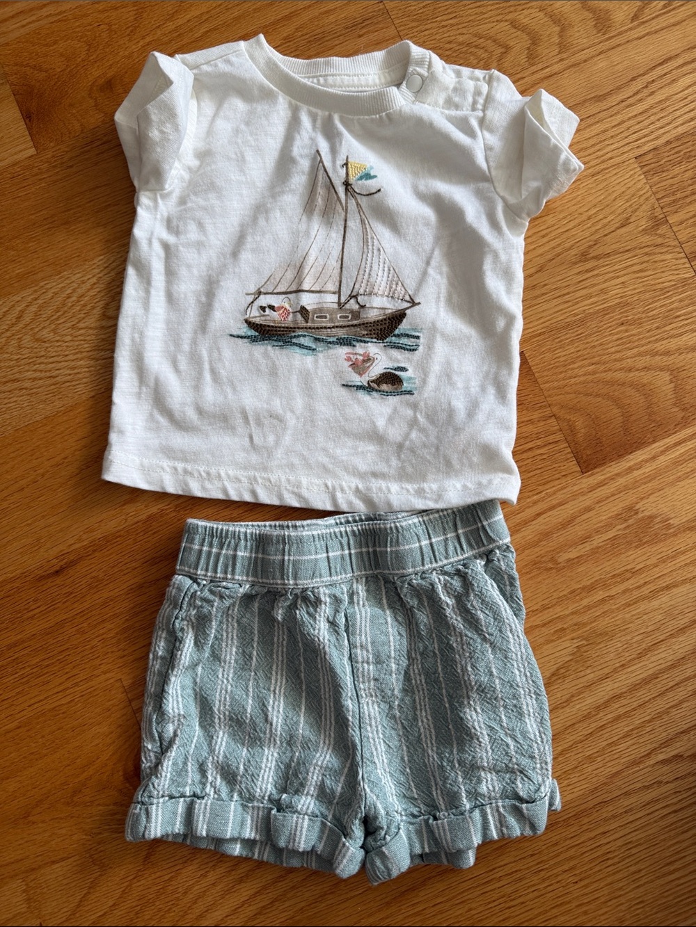 Toddler Sailboat Cotton Pajama Set - White & Light Blue